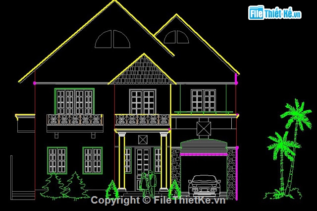 Bản vẽ autocad,nhà 2 tầng,thiết kế nhà mái thái,bản vẽ nhà 2 tầng